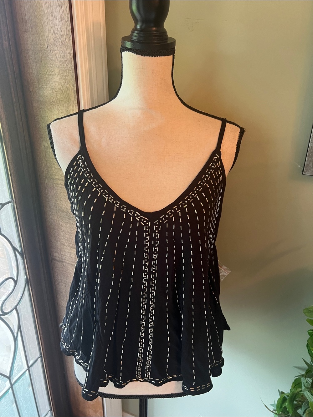 Live 4 Truth Black V‑Neck Beaded-Style Spaghetti Strap Cami